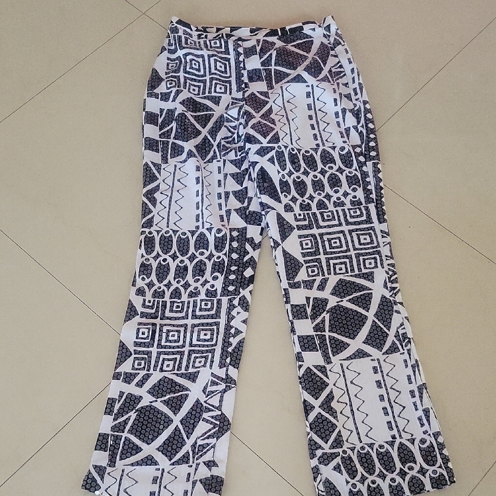 Cache Black and White Geometric Pants